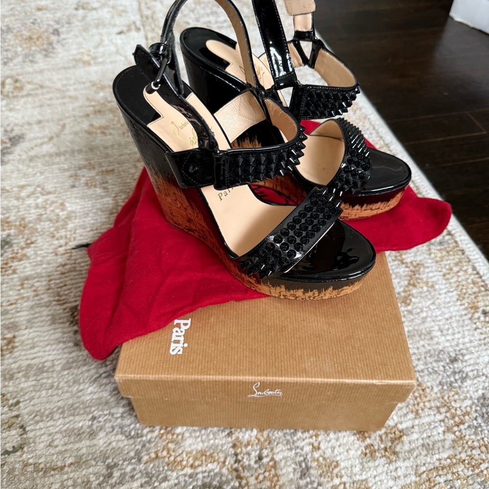Christian Louboutin Studded Black Wedge Sandals